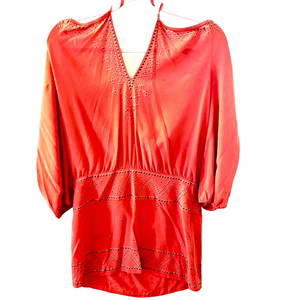 Haute Hippie Boho Coral Pink Studded Tunic Dress Size Small Silk Swimsuit Cover
